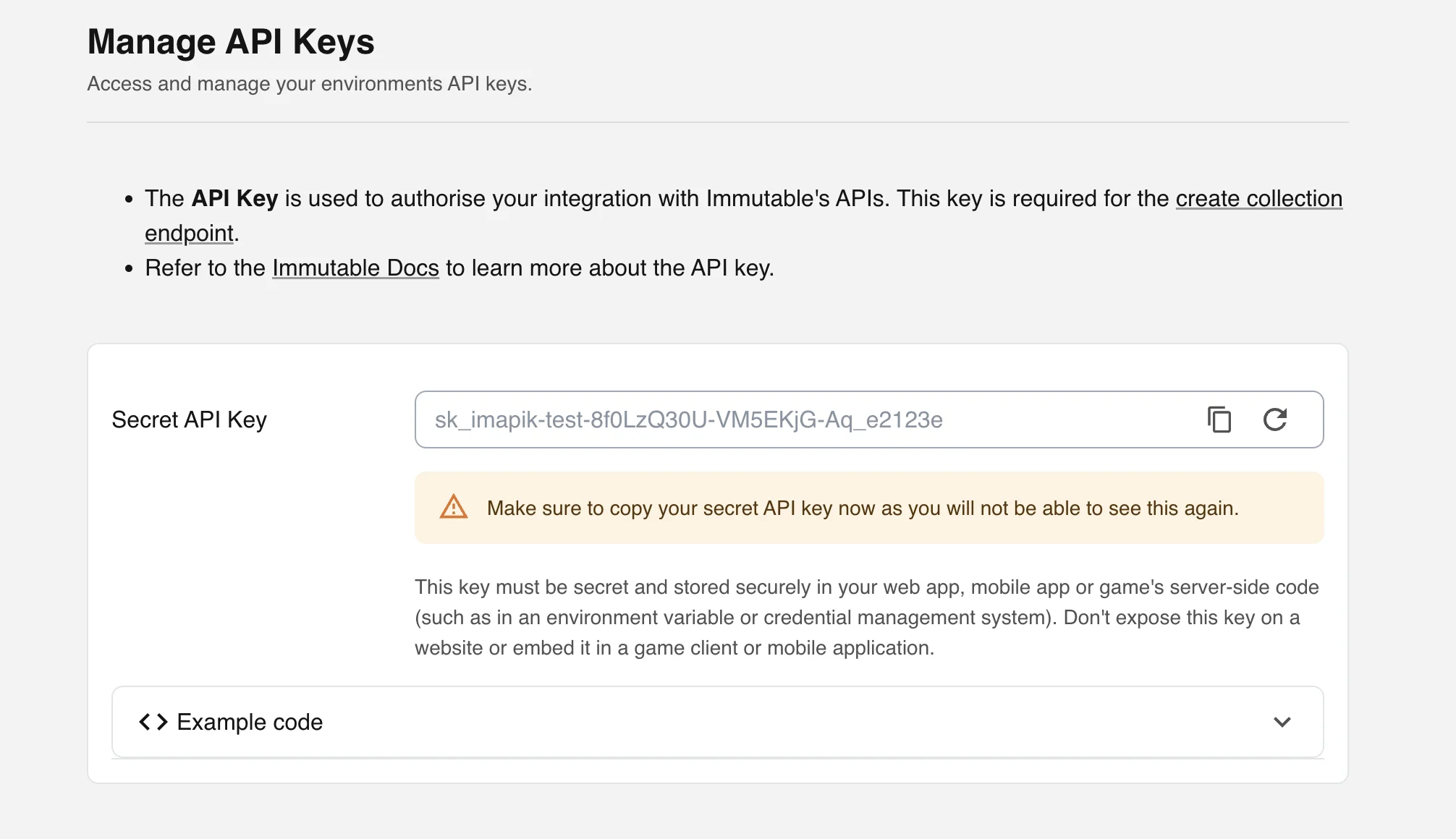 Hub API keys page